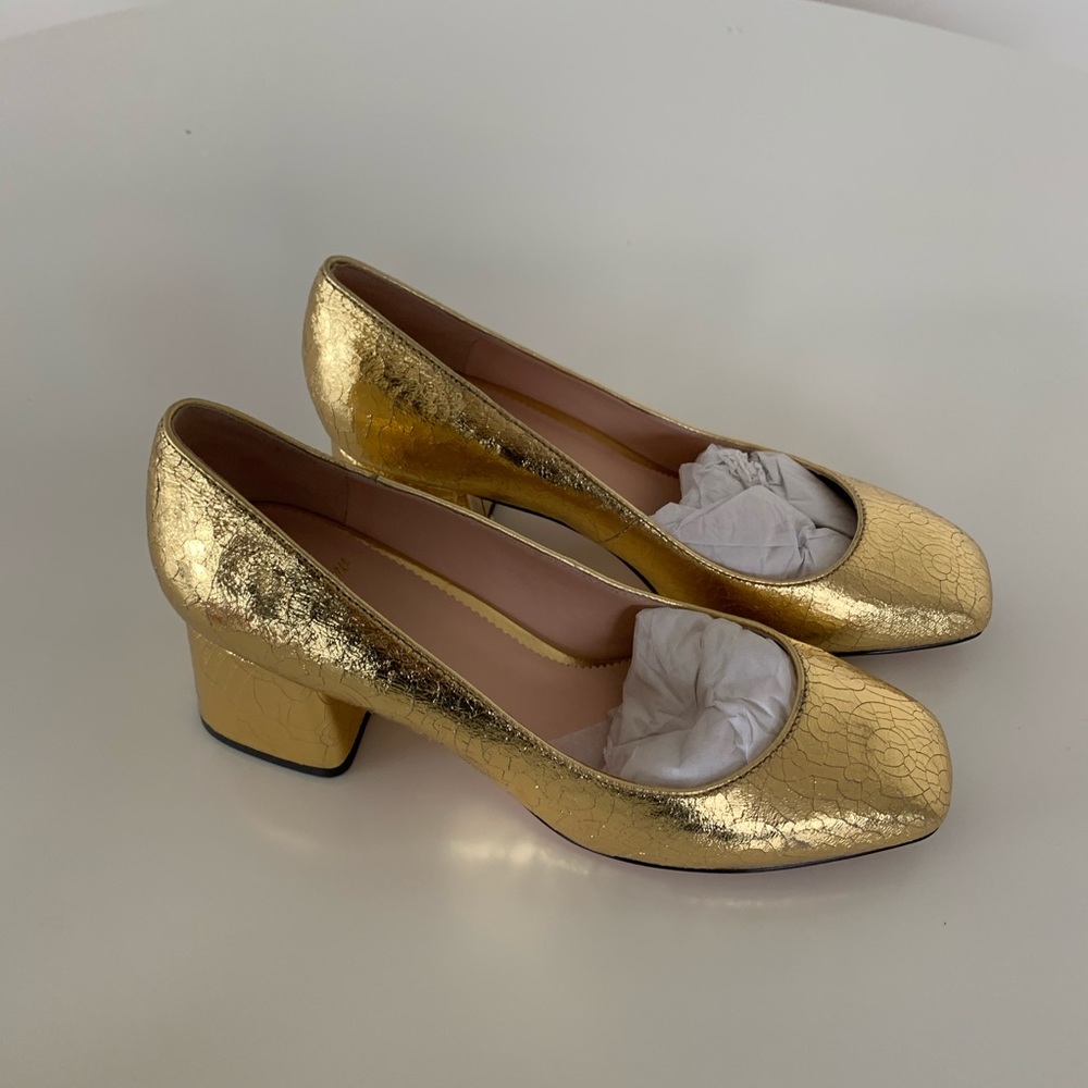 J. Crew Celia Pump- cracked gold and never worn!